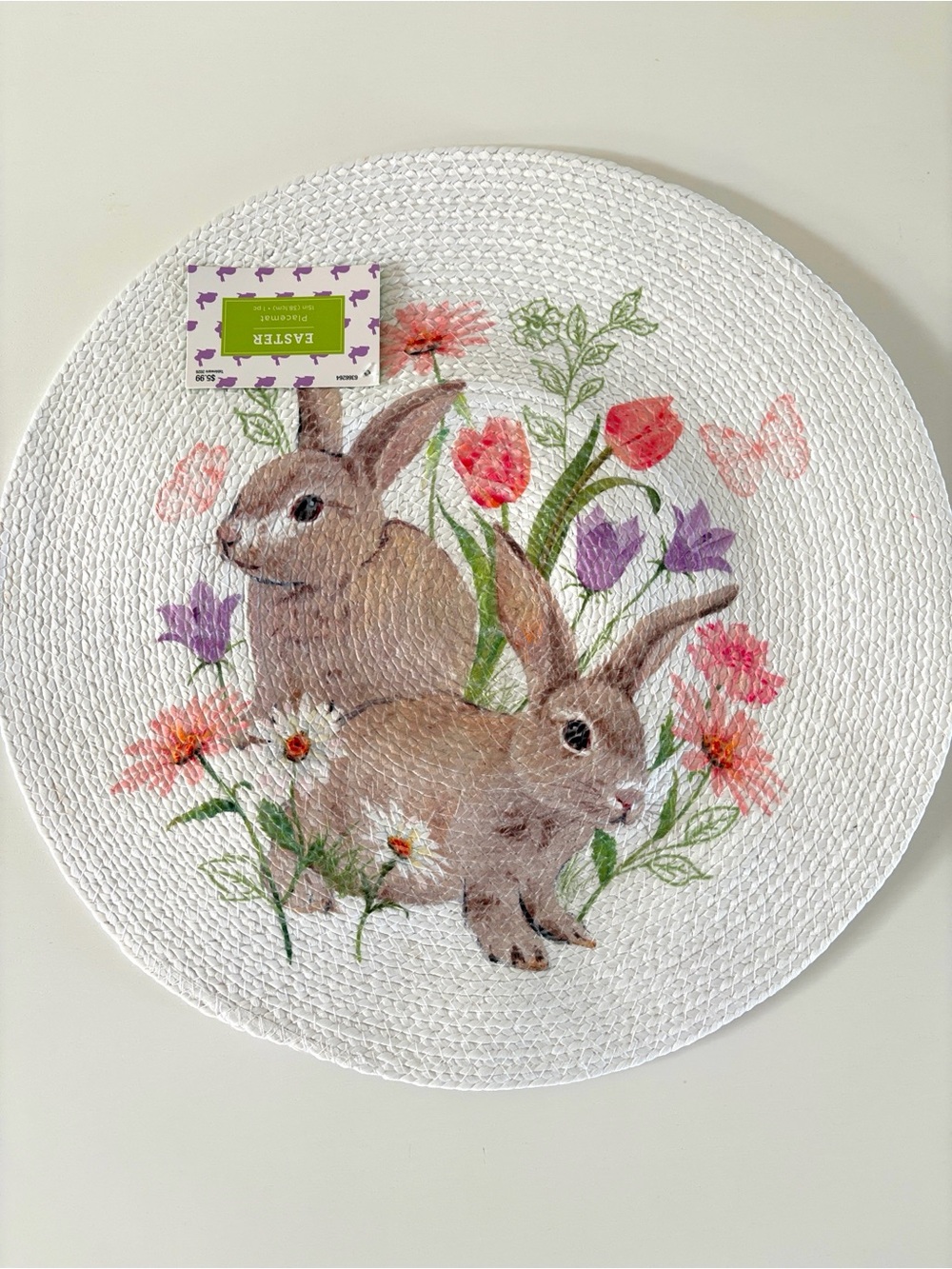 🆕 Hobby lobby Easter Bunny Floral Round Placemat (set of 2)